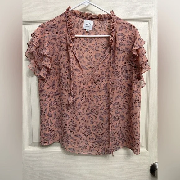 Misa Los Angeles Maria top in pink paisley chiffon women’s size Medium - Picture 1 of 4